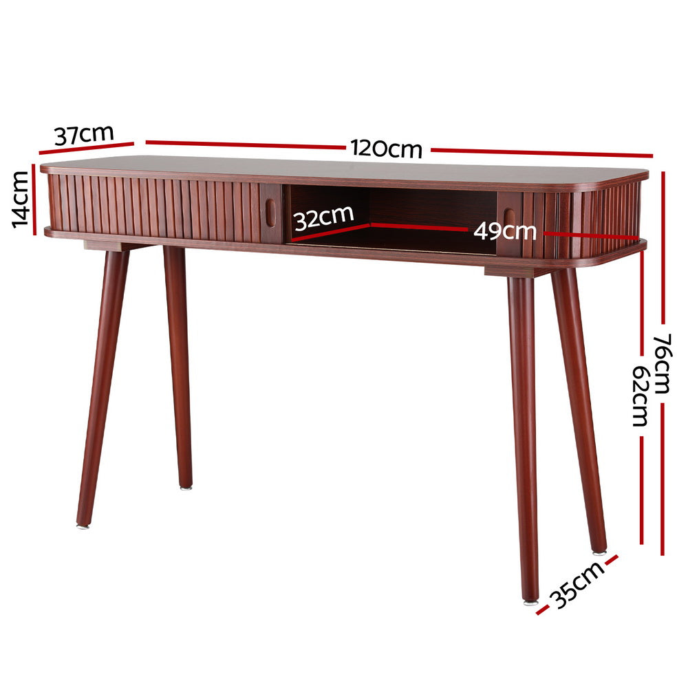 Modern Style Fluted Sliding Door Console Table 120CM - Walnut - Homecoze