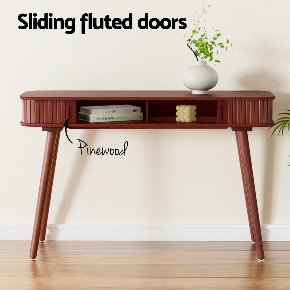 Modern Style Fluted Sliding Door Console Table 120CM - Walnut - Homecoze