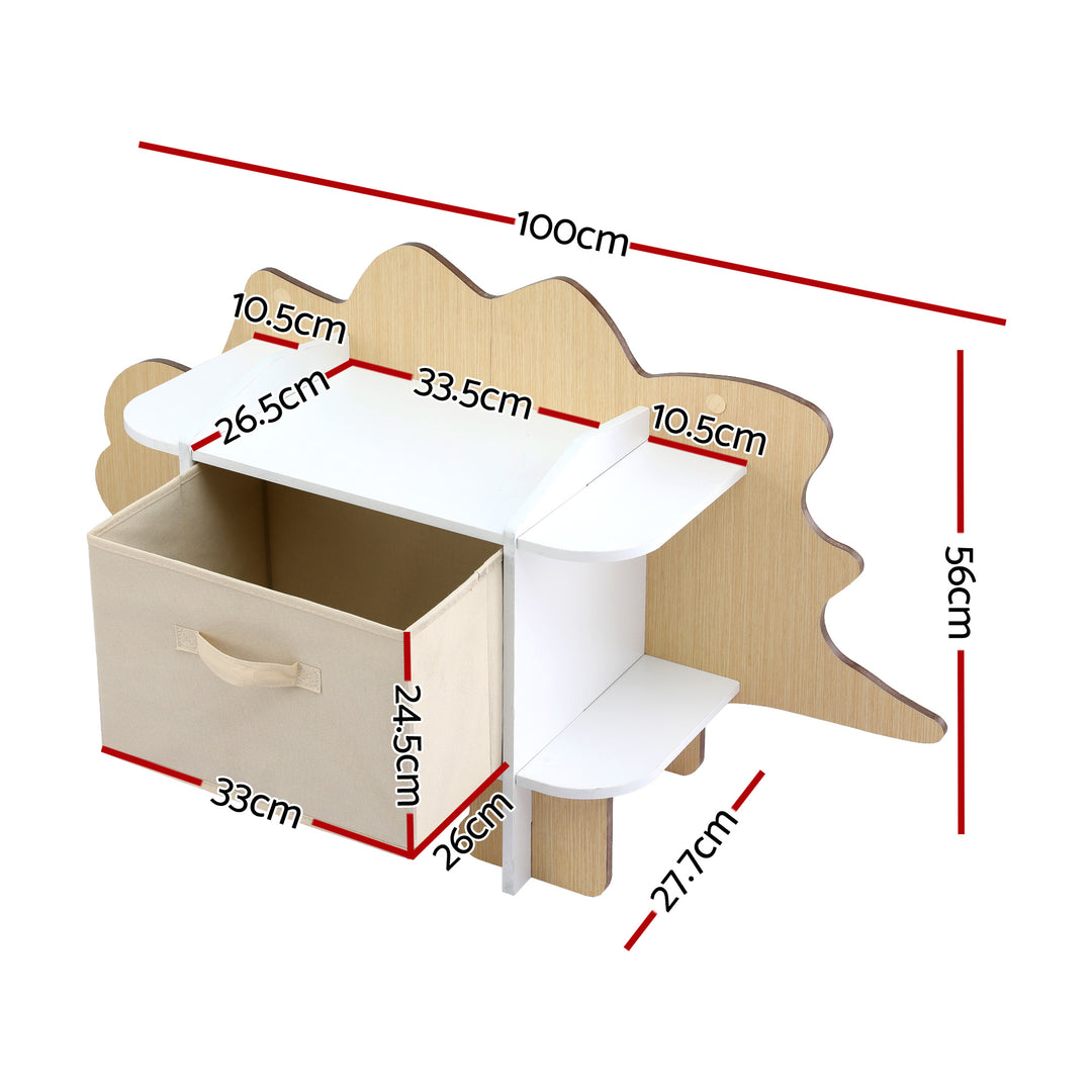 Keezi Dinosaur Kids Bookshelf 2-Tier Children's Bookcase Wooden with with Fabric Drawer, Toddler Bookshelf Toy Storage Organizer for Preschool, Kids Room, Playroom, Nursery - Homecoze