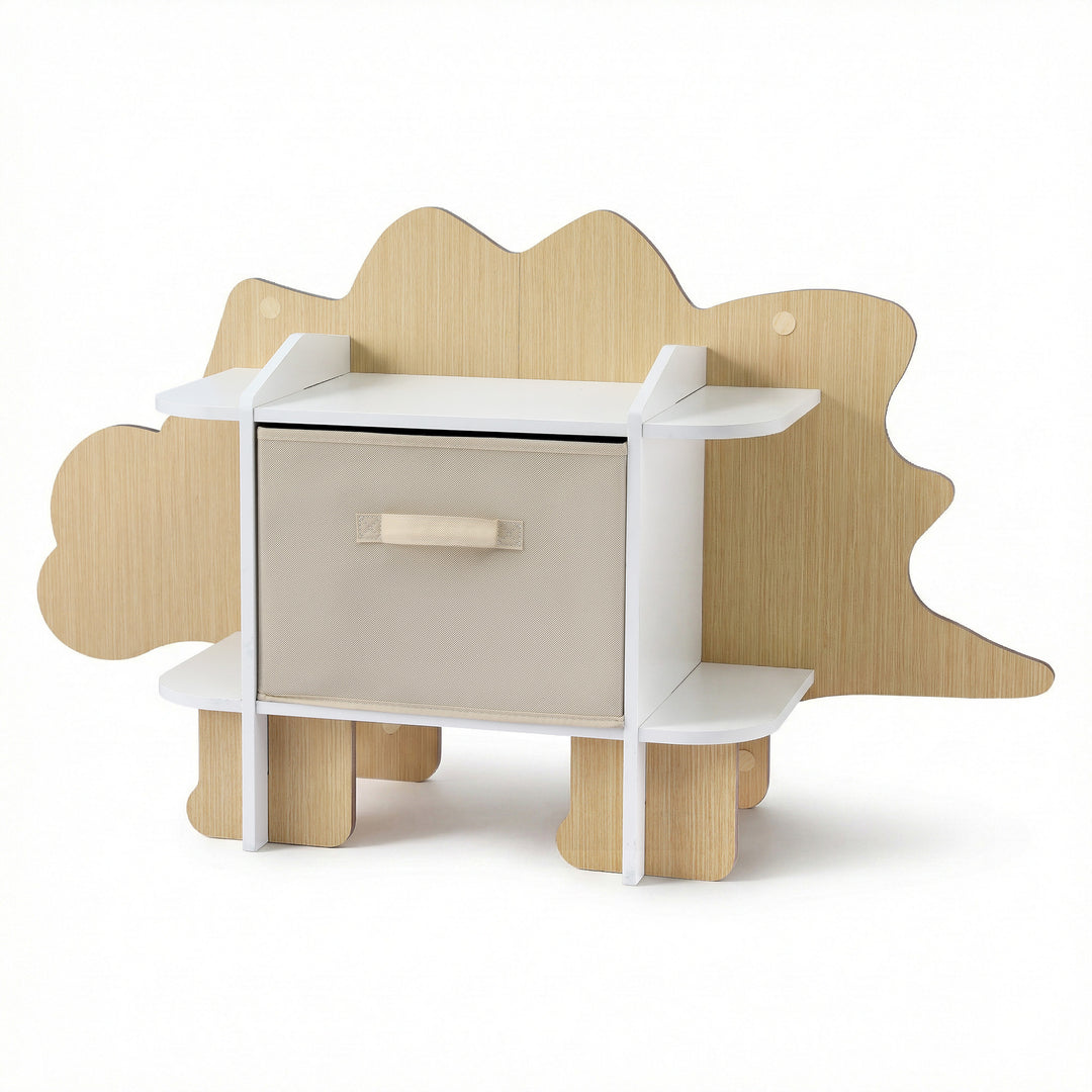 Keezi Dinosaur Kids Bookshelf 2-Tier Children's Bookcase Wooden with with Fabric Drawer, Toddler Bookshelf Toy Storage Organizer for Preschool, Kids Room, Playroom, Nursery - Homecoze