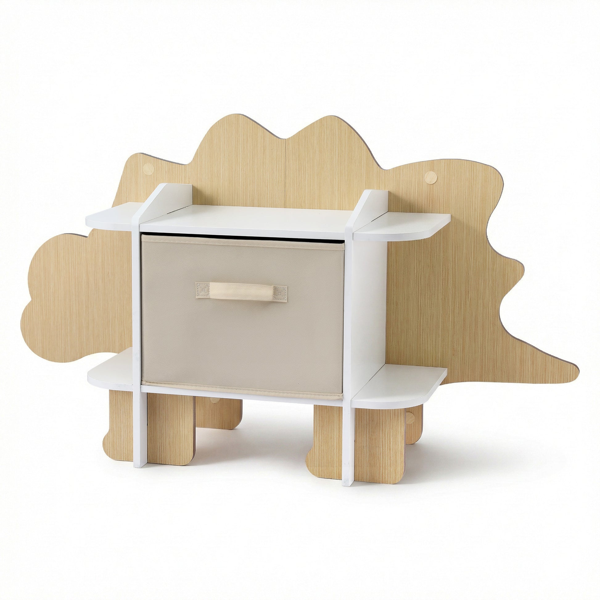 Keezi Dinosaur Kids Bookshelf 2-Tier Children's Bookcase Wooden with with Fabric Drawer, Toddler Bookshelf Toy Storage Organizer for Preschool, Kids Room, Playroom, Nursery - Homecoze