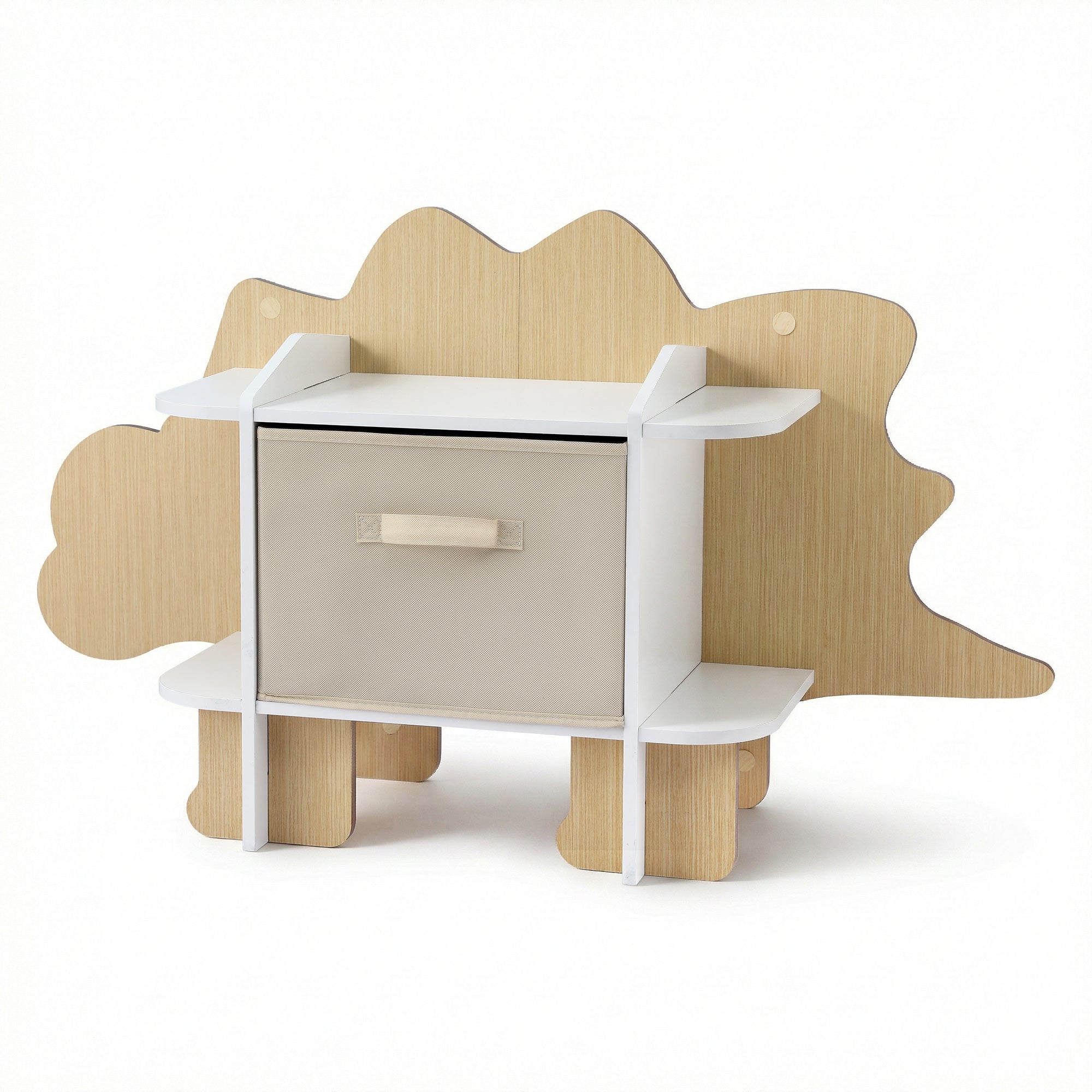 Keezi Dinosaur Kids Bookshelf 2-Tier Children's Bookcase Wooden with with Fabric Drawer, Toddler Bookshelf Toy Storage Organizer for Preschool, Kids Room, Playroom, Nursery - Homecoze