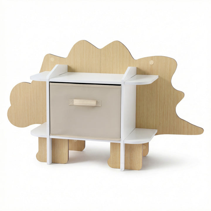 Keezi Dinosaur Kids Bookshelf 2-Tier Children's Bookcase Wooden with with Fabric Drawer, Toddler Bookshelf Toy Storage Organizer for Preschool, Kids Room, Playroom, Nursery - Homecoze