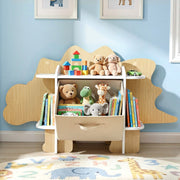 Keezi Dinosaur Kids Bookshelf 2-Tier Children's Bookcase Wooden with with Fabric Drawer, Toddler Bookshelf Toy Storage Organizer for Preschool, Kids Room, Playroom, Nursery - Homecoze