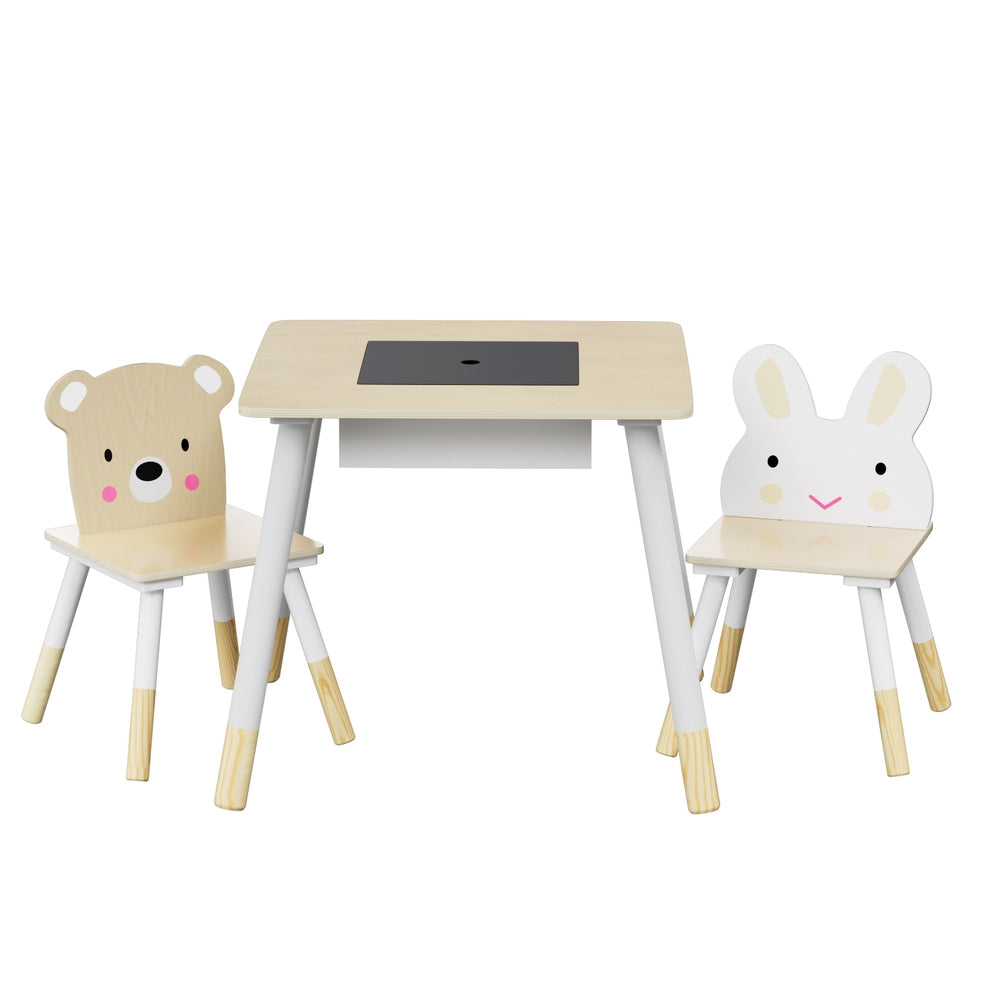 3PC Kids Activity Table and Chairs Set with Chalkboard - Homecoze