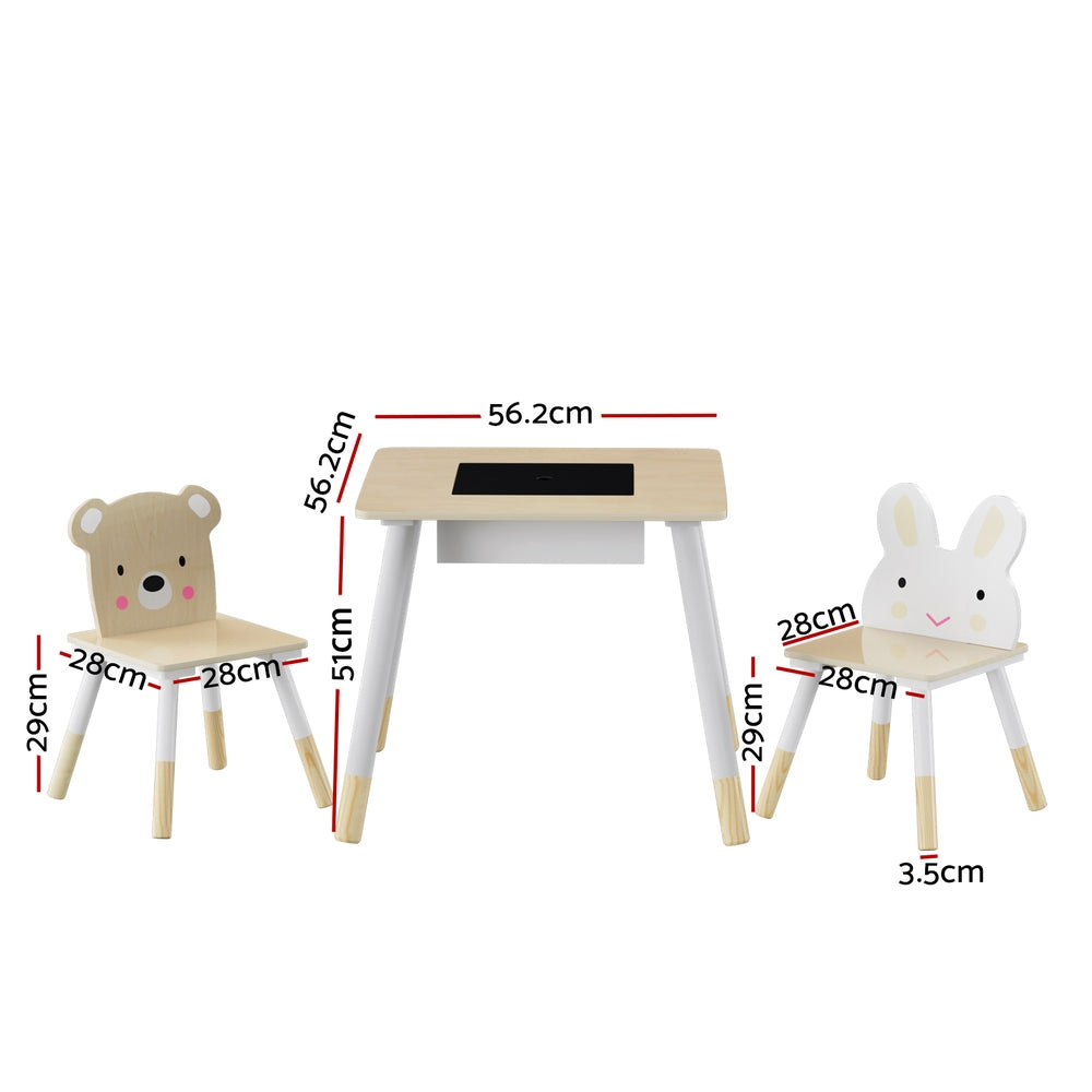 3PC Kids Activity Table and Chairs Set with Chalkboard - Homecoze