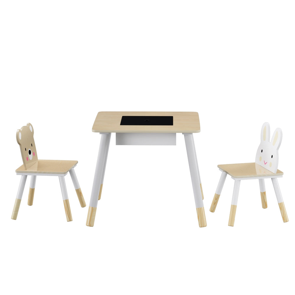 3PC Kids Activity Table and Chairs Set with Chalkboard - Homecoze