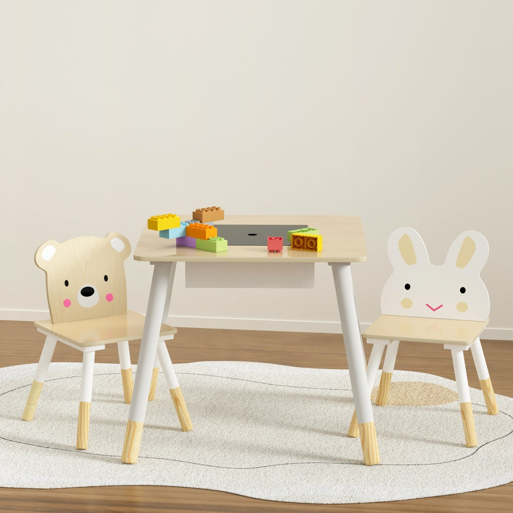 3PC Kids Activity Table and Chairs Set with Chalkboard - Homecoze