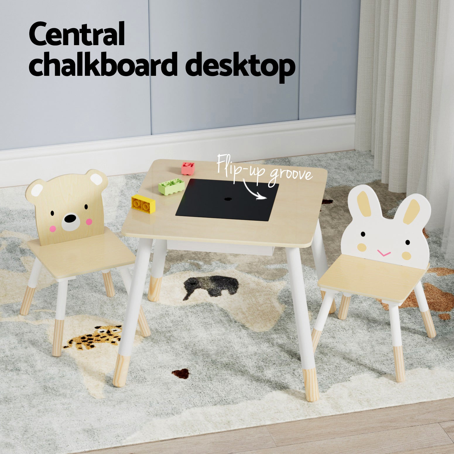 3PC Kids Activity Table and Chairs Set with Chalkboard - Homecoze