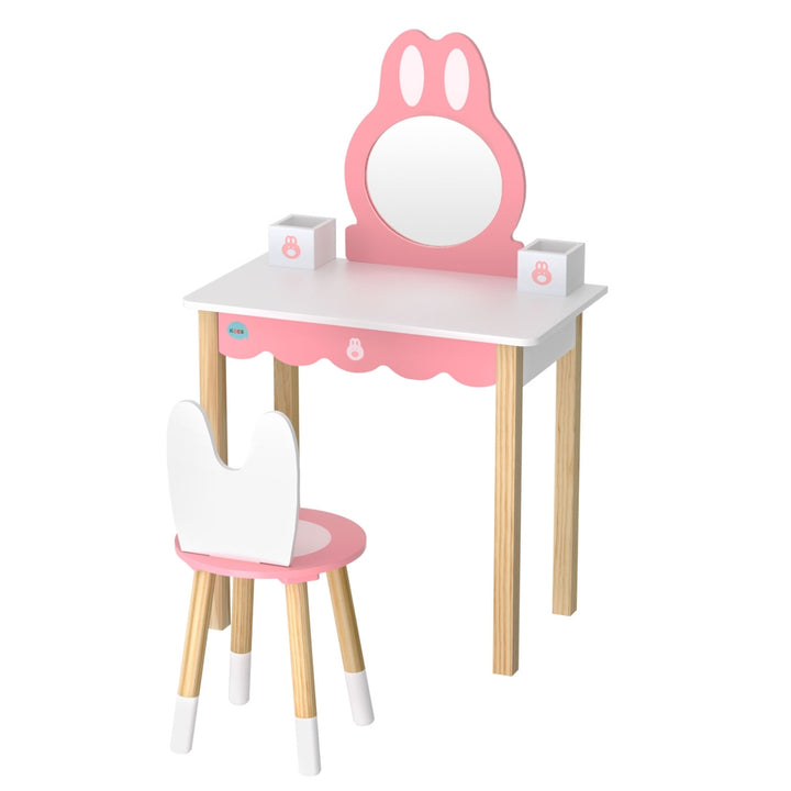 Kids Pink Bunny Dressing Table & Stool Set - Homecoze