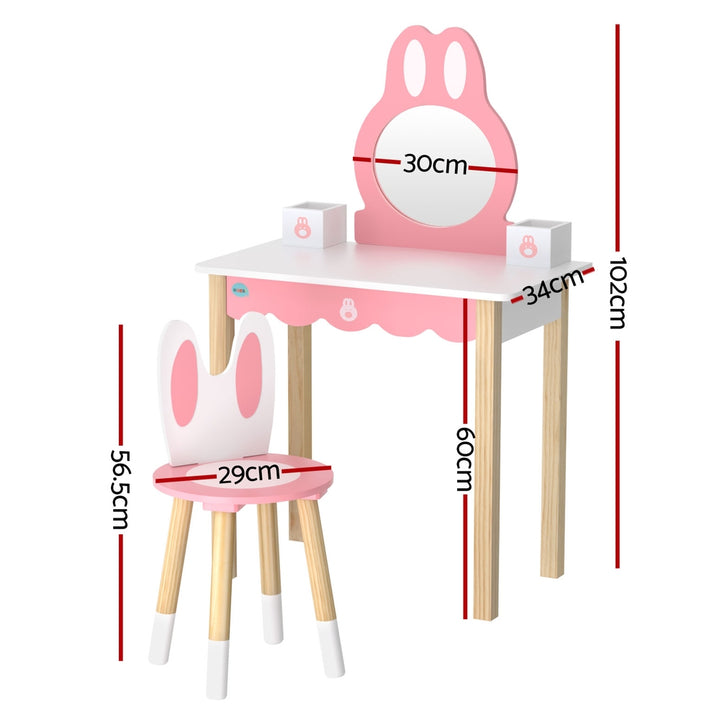 Kids Pink Bunny Dressing Table & Stool Set - Homecoze