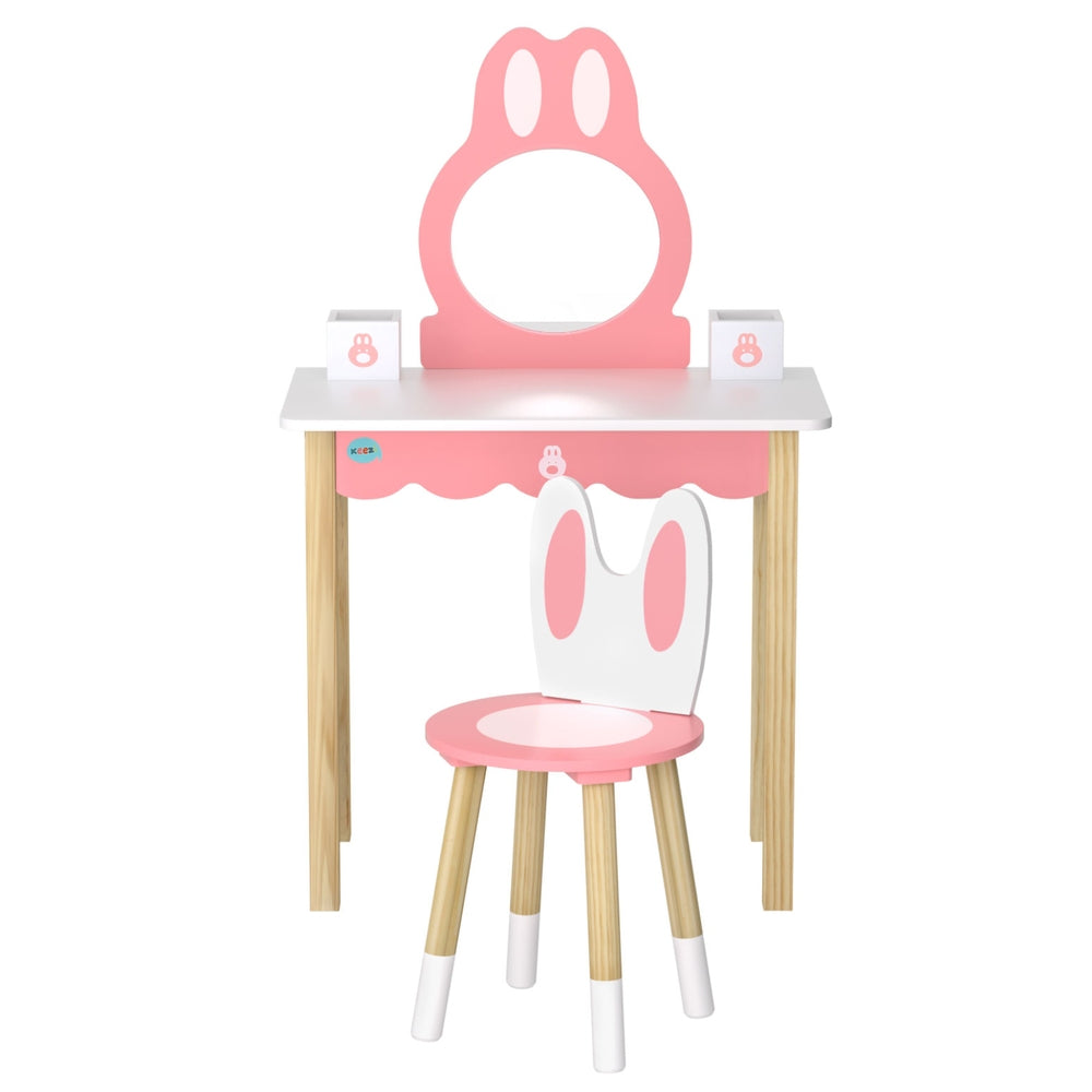 Kids Pink Bunny Dressing Table & Stool Set - Homecoze
