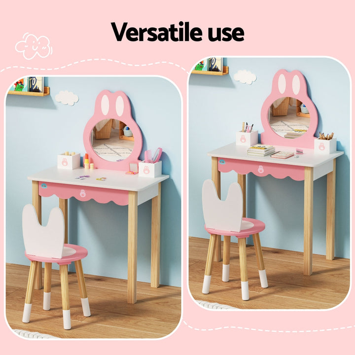 Kids Pink Bunny Dressing Table & Stool Set - Homecoze