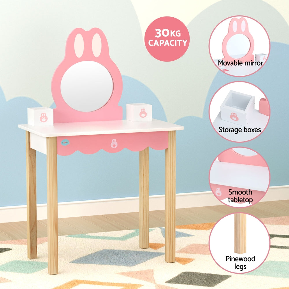 Kids Pink Bunny Dressing Table & Stool Set - Homecoze