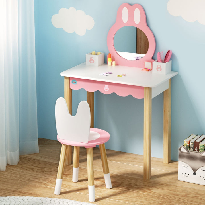 Kids Pink Bunny Dressing Table & Stool Set - Homecoze