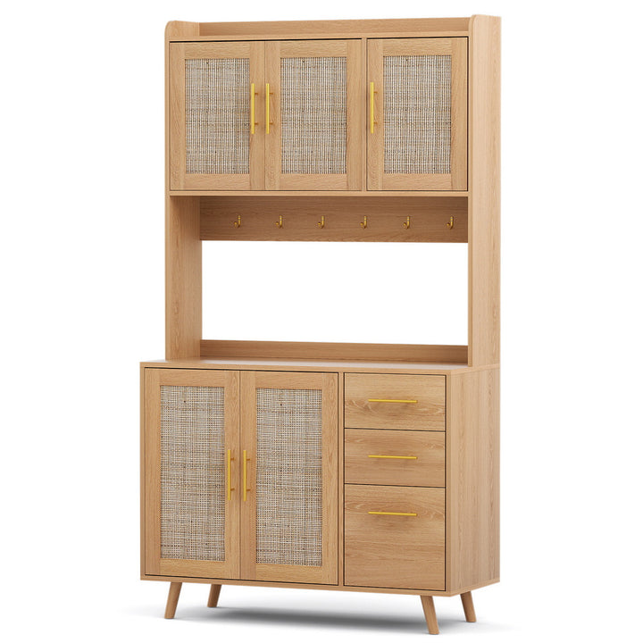 Rattan Style Buffet Hutch Storage Cabinet – Pine - Homecoze