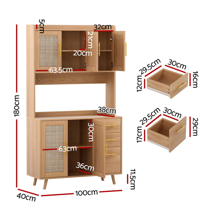 Rattan Style Buffet Hutch Storage Cabinet – Pine - Homecoze