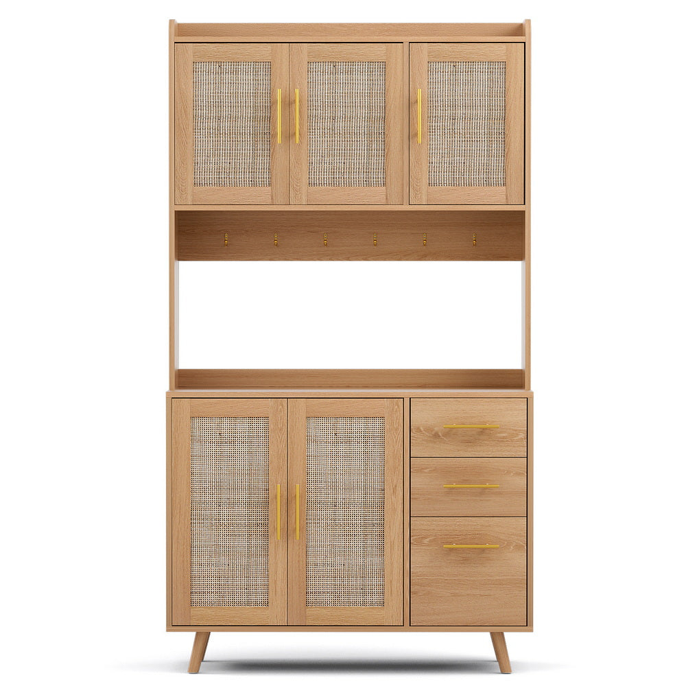 Rattan Style Buffet Hutch Storage Cabinet – Pine - Homecoze