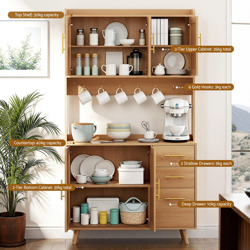 Rattan Style Buffet Hutch Storage Cabinet – Pine - Homecoze