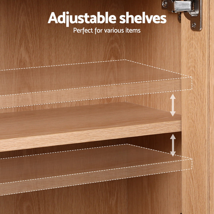 Rattan Style Buffet Hutch Storage Cabinet – Pine - Homecoze