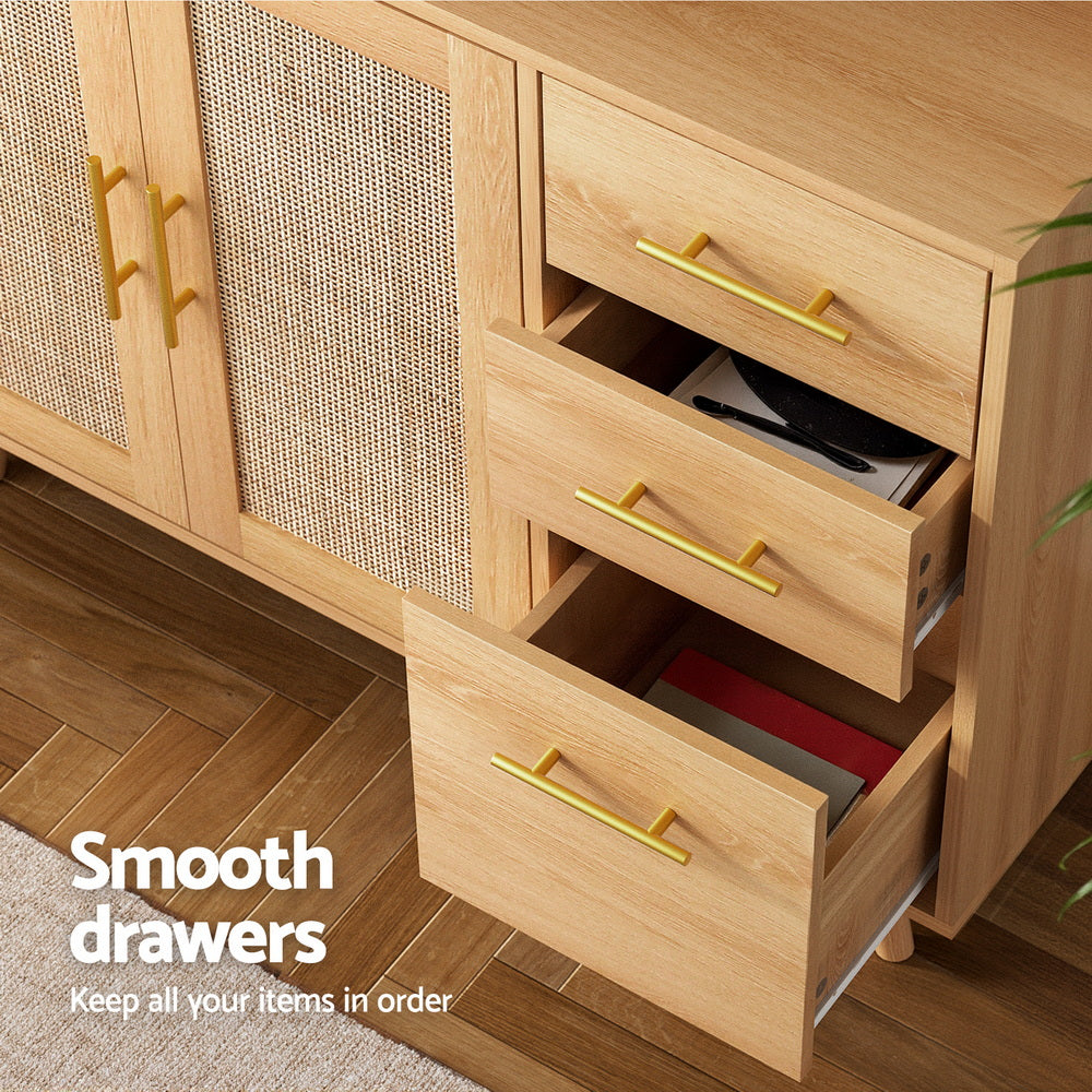 Rattan Style Buffet Hutch Storage Cabinet – Pine - Homecoze