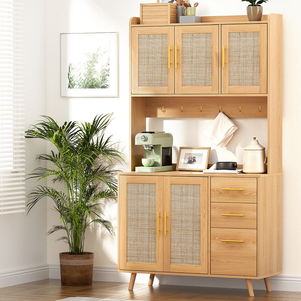 Rattan Style Buffet Hutch Storage Cabinet – Pine - Homecoze