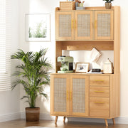 Rattan Style Buffet Hutch Storage Cabinet – Pine - Homecoze