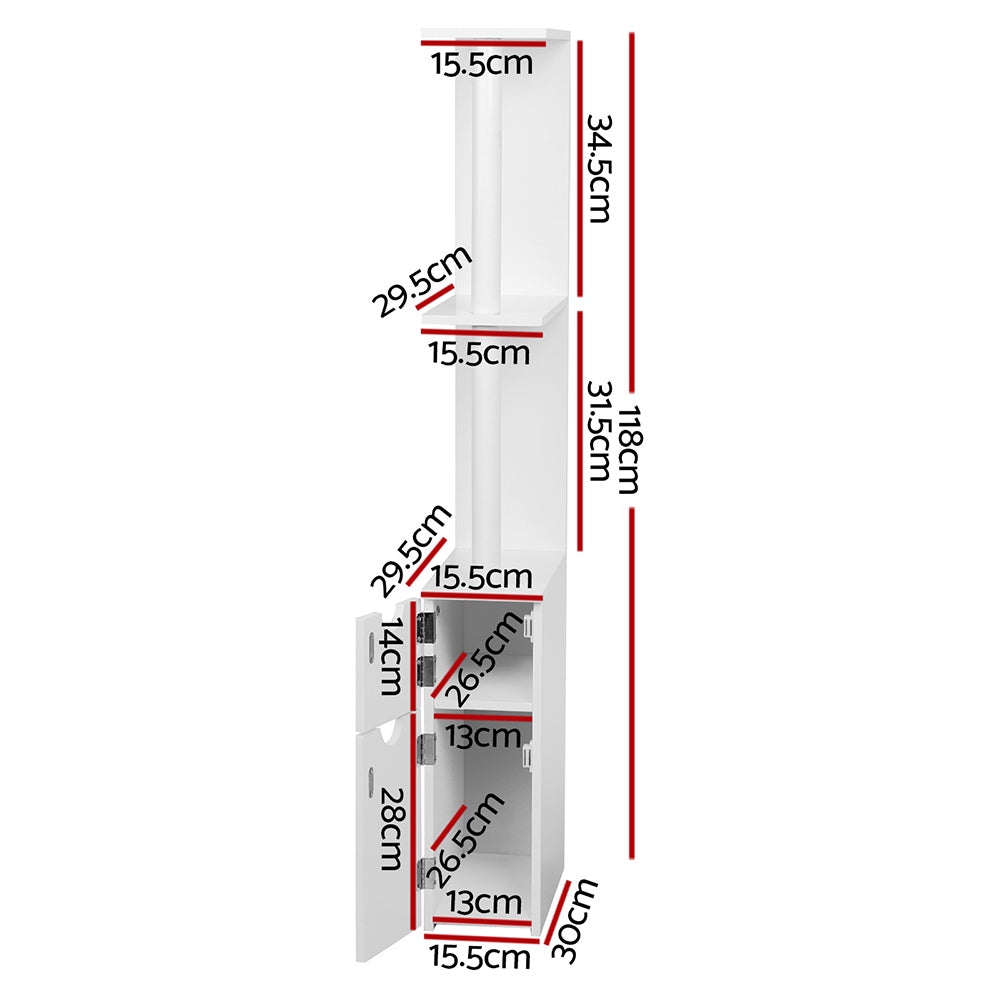 Freestanding Space Saving Narrow Bathroom Storage Cabinet - White - Homecoze