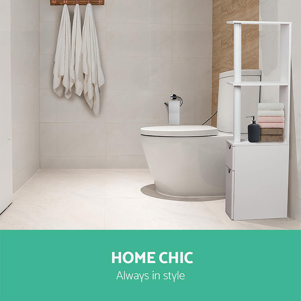 Freestanding Space Saving Narrow Bathroom Storage Cabinet - White - Homecoze