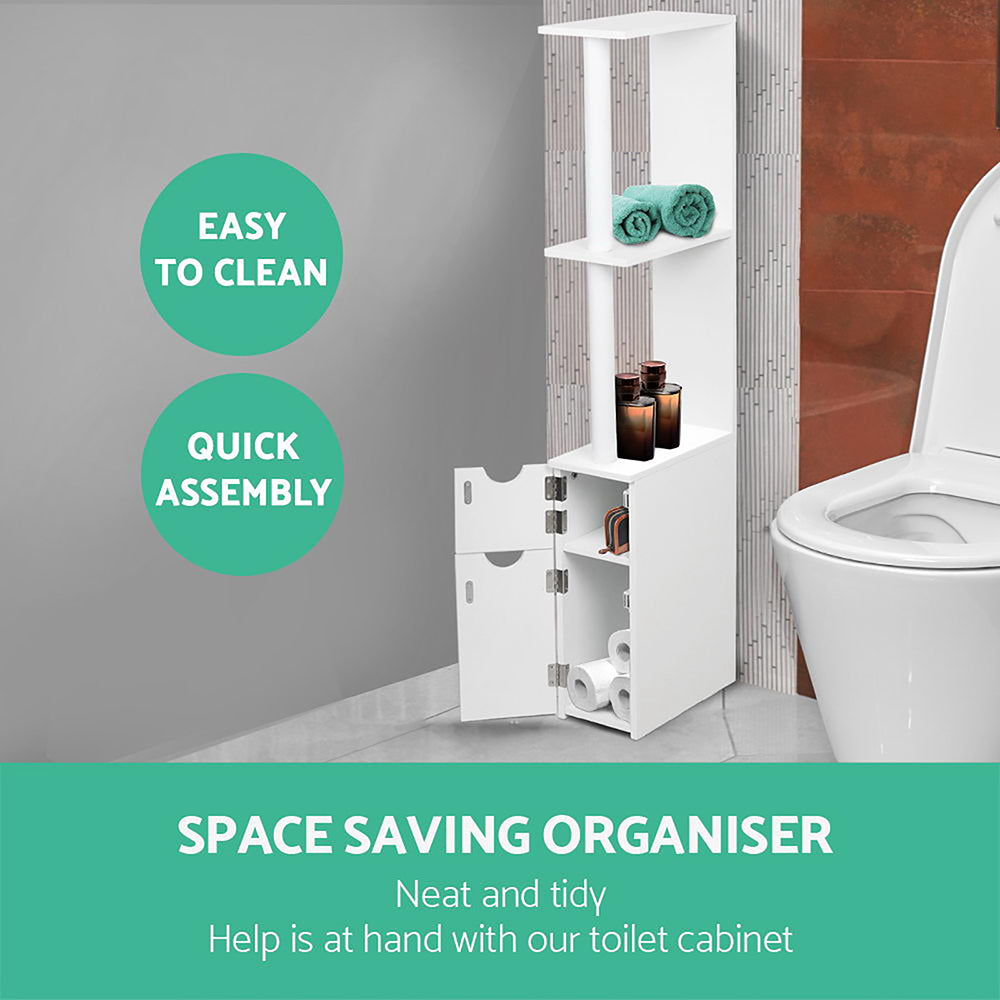 Freestanding Space Saving Narrow Bathroom Storage Cabinet - White - Homecoze