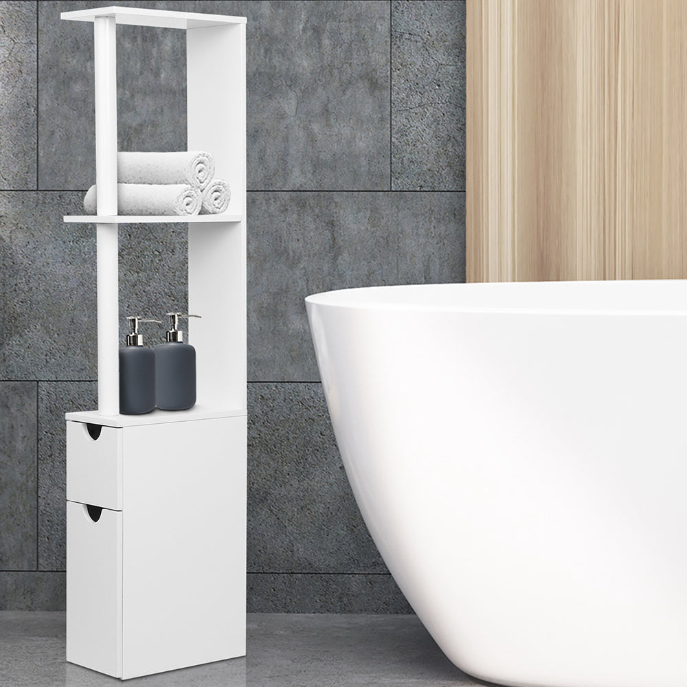 Freestanding Space Saving Narrow Bathroom Storage Cabinet - White - Homecoze