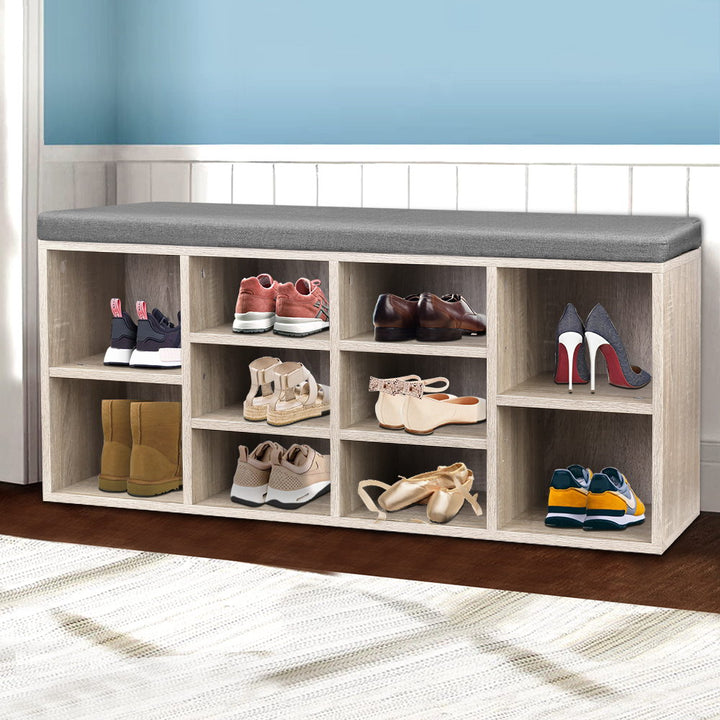 10-Slot Shoe Cabinet with Seat - Pine Homecoze