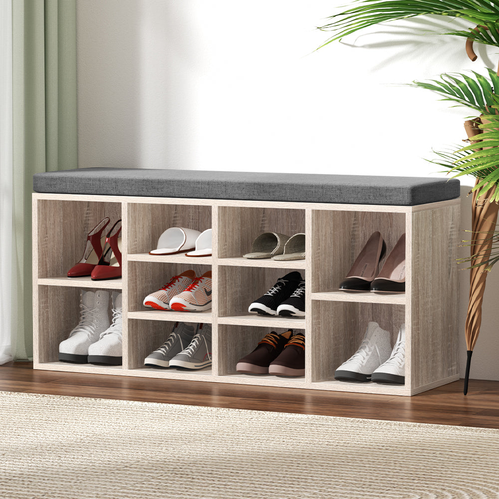 10-Slot Shoe Cabinet with Seat - Pine Homecoze