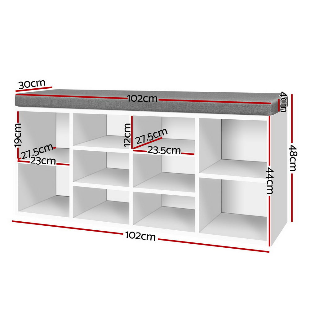 10-Slot Shoe Cabinet with Seat - White Homecoze