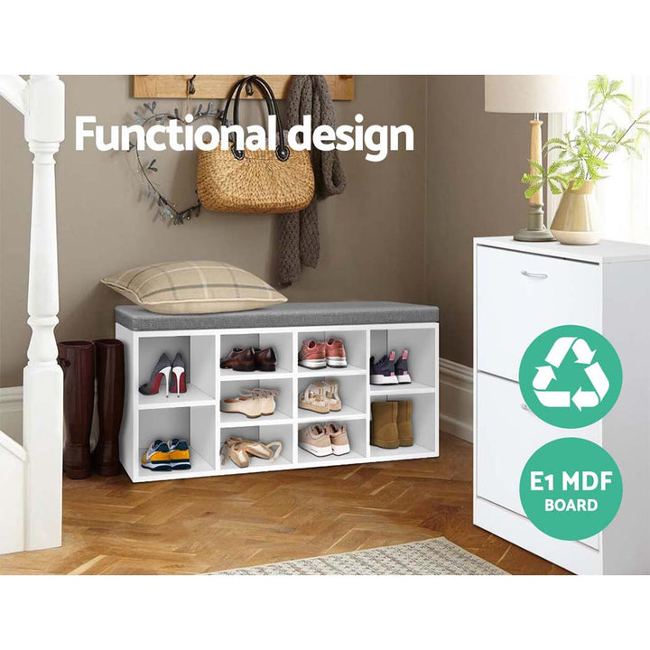 10-Slot Shoe Cabinet with Seat - White Homecoze