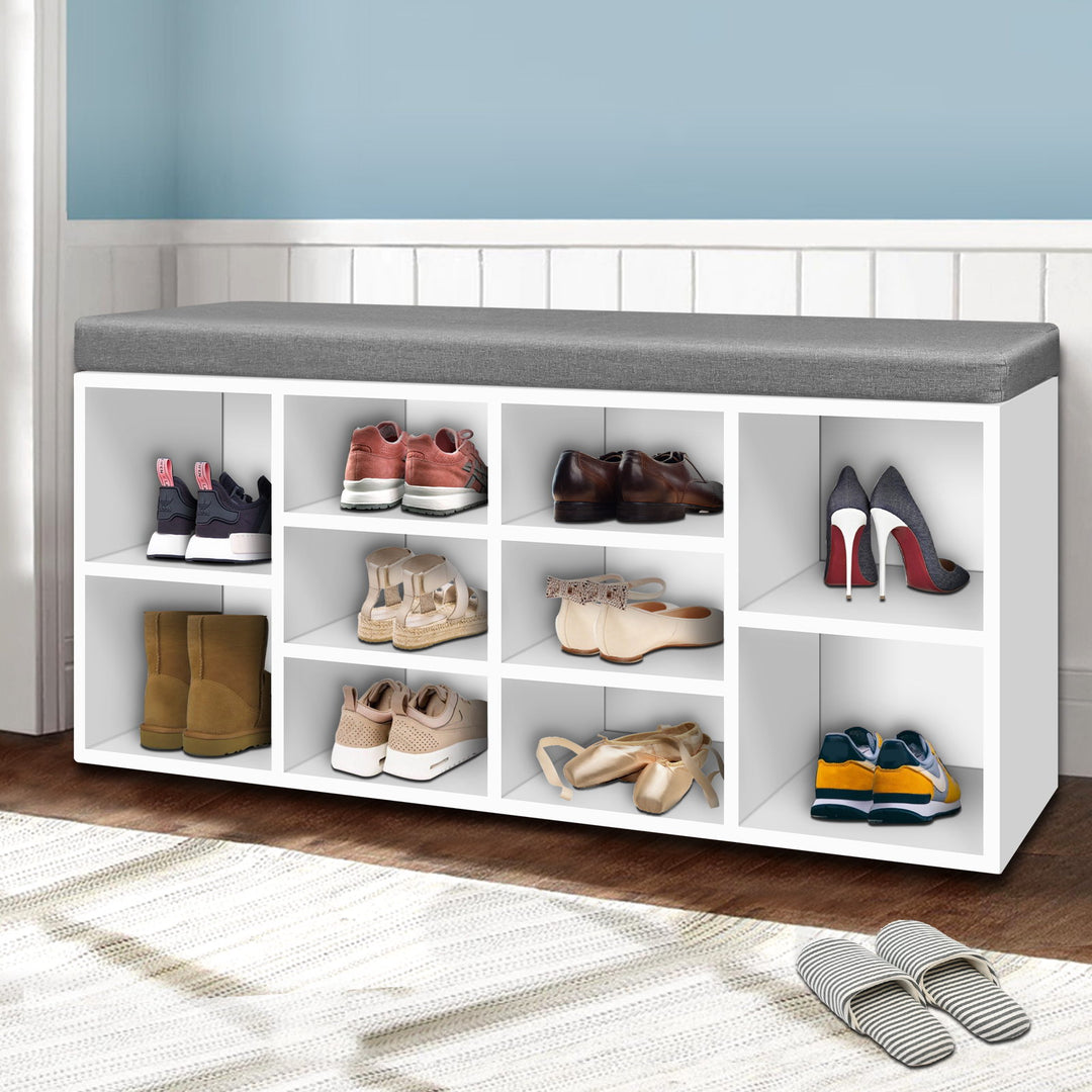 10-Slot Shoe Cabinet with Seat - White Homecoze