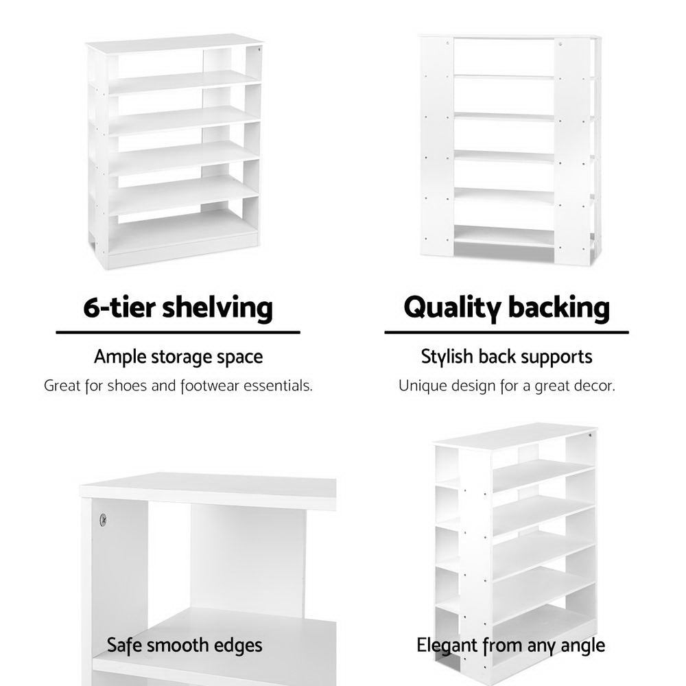 6-Tier Shoe Rack Shelf Cabinet - White - Homecoze