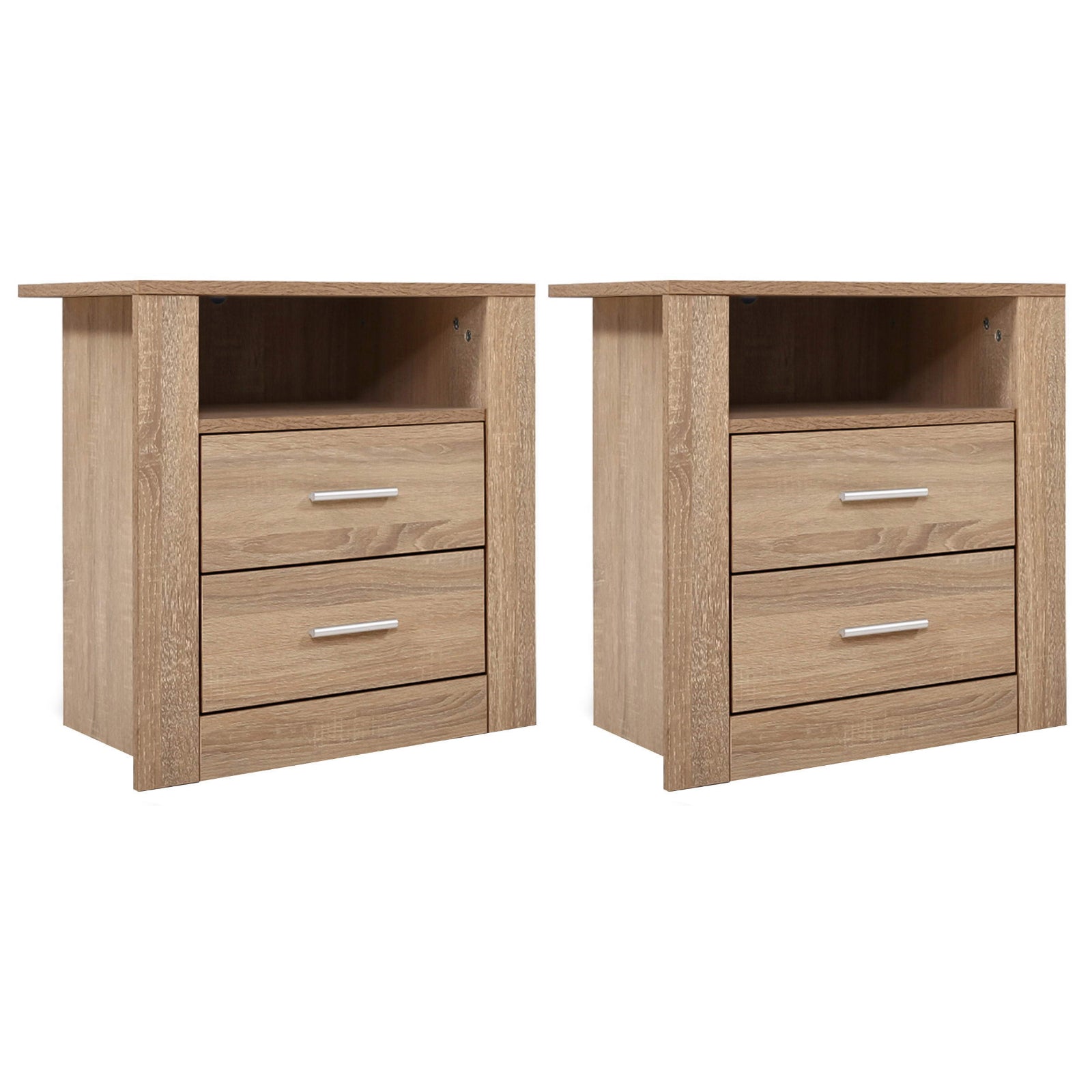 Artiss 2X Bedside Table 2 Drawers with Shelf - TARA Oak - Homecoze
