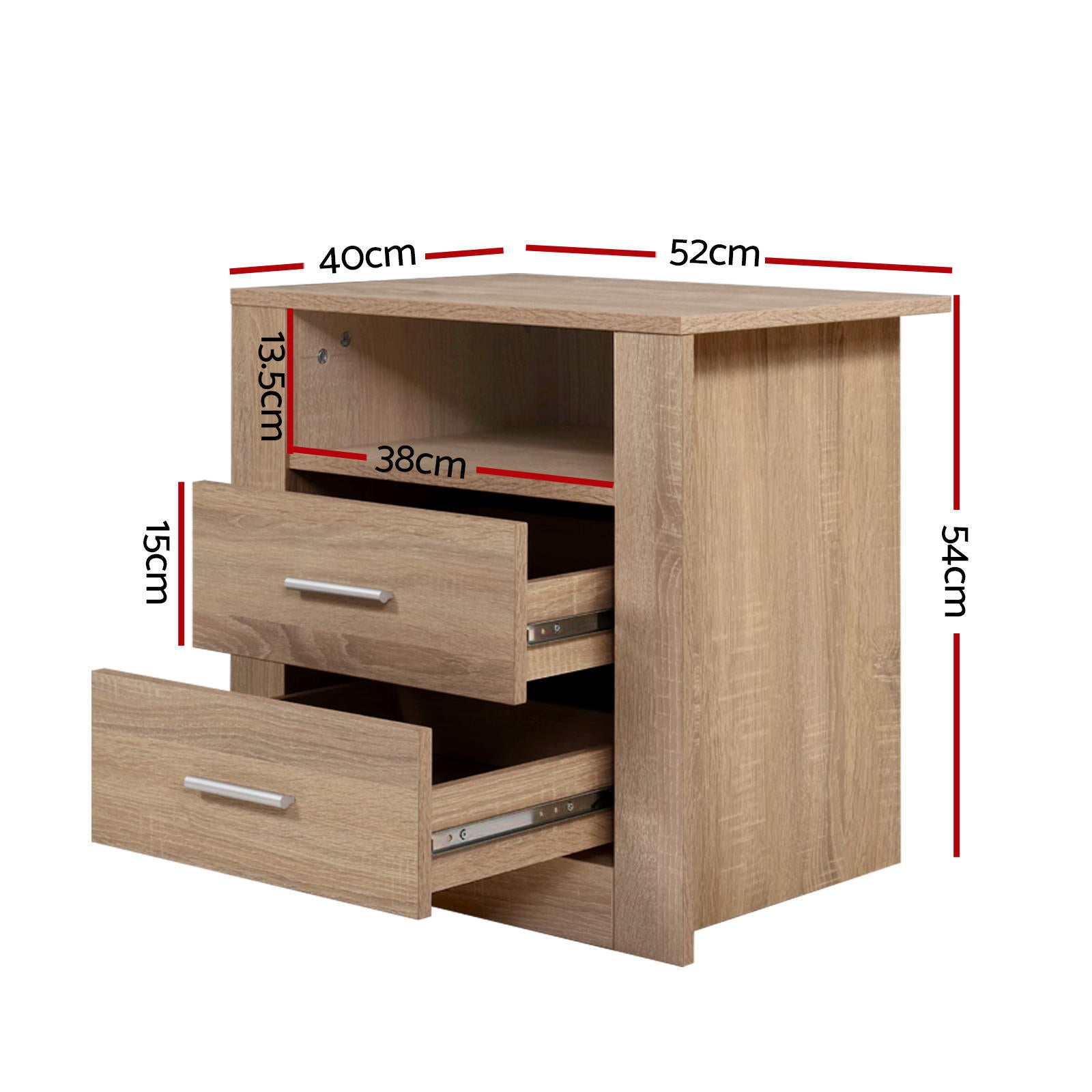 Artiss 2X Bedside Table 2 Drawers with Shelf - TARA Oak - Homecoze