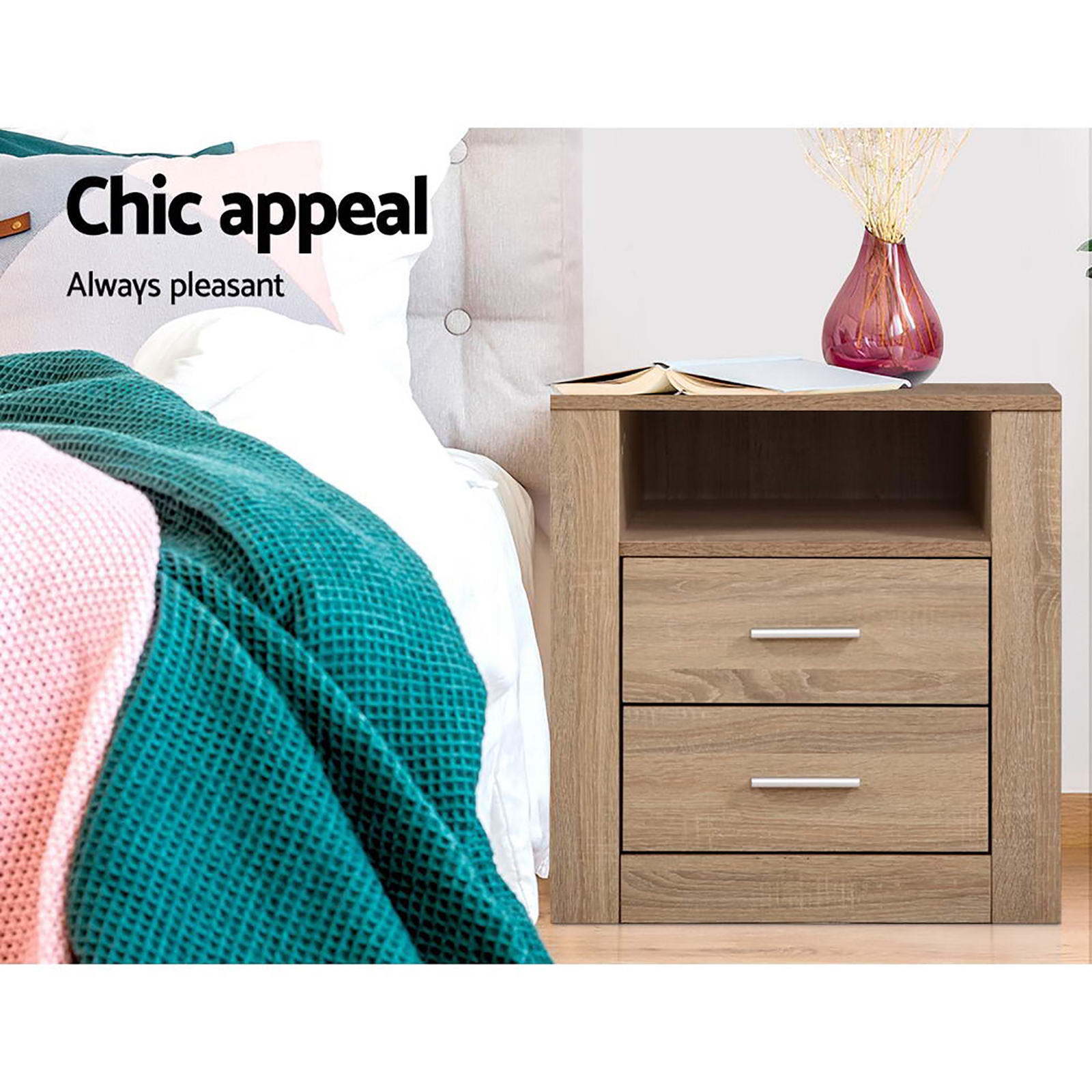 Artiss 2X Bedside Table 2 Drawers with Shelf - TARA Oak - Homecoze