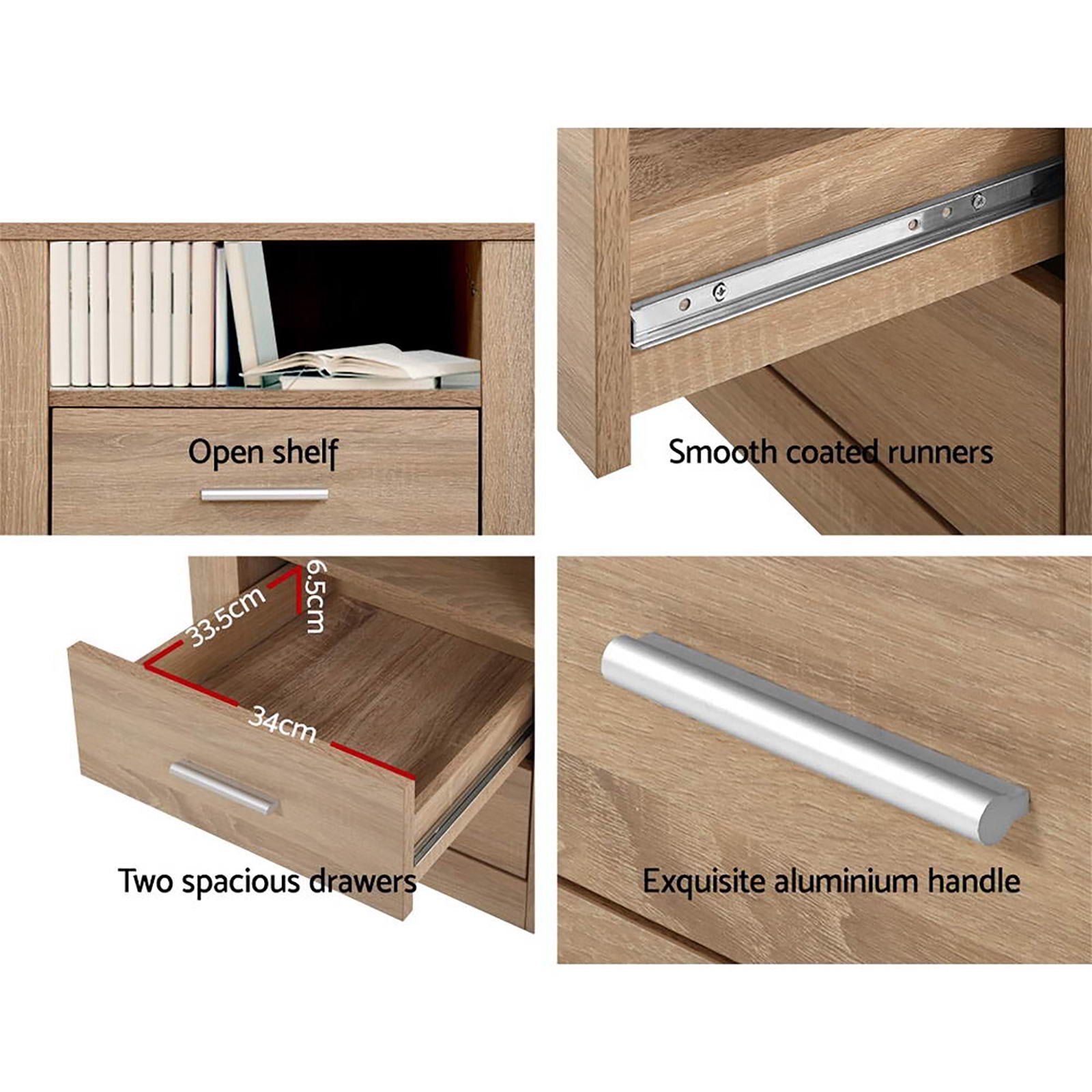 Artiss 2X Bedside Table 2 Drawers with Shelf - TARA Oak - Homecoze