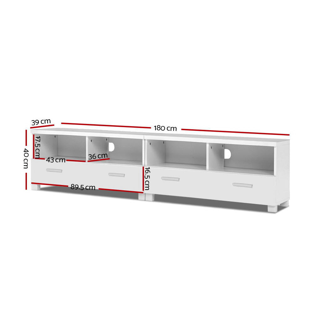 White Entertainment Unit with Drawers 180cm - Homecoze