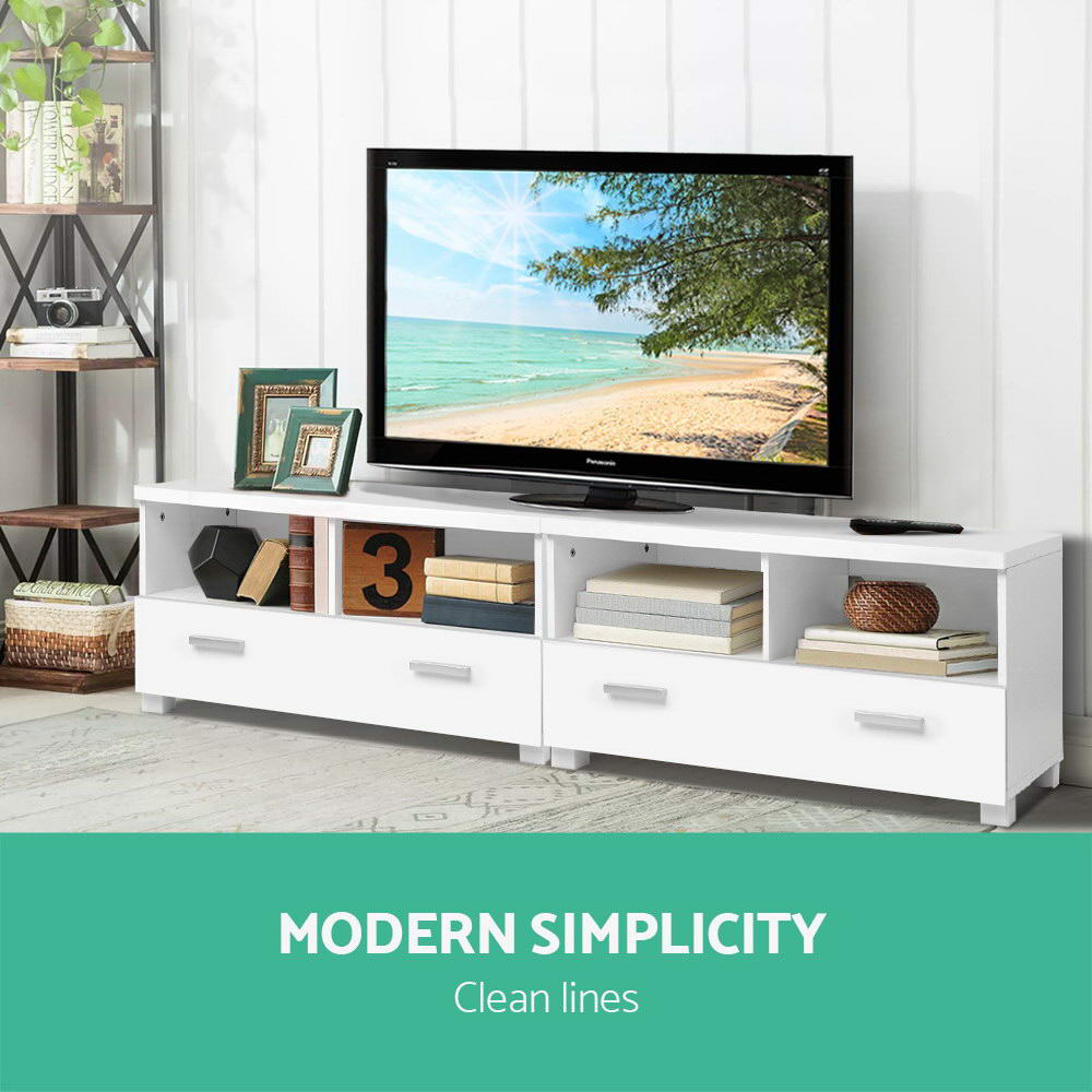 White Entertainment Unit with Drawers 180cm - Homecoze