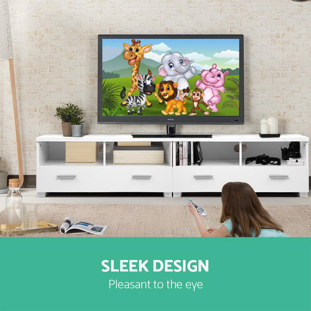 White Entertainment Unit with Drawers 180cm - Homecoze