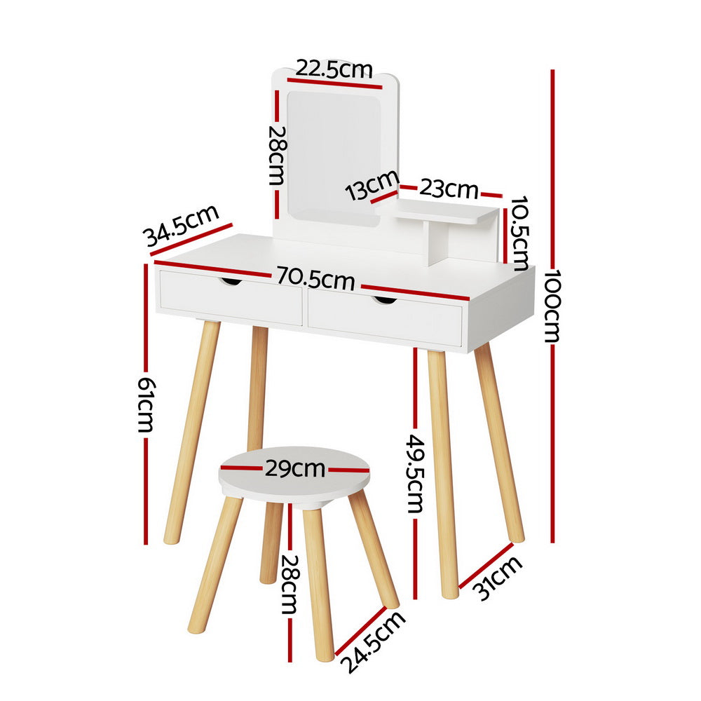 Kids Vanity Dressing Table Set with Stool & Mirror - Homecoze