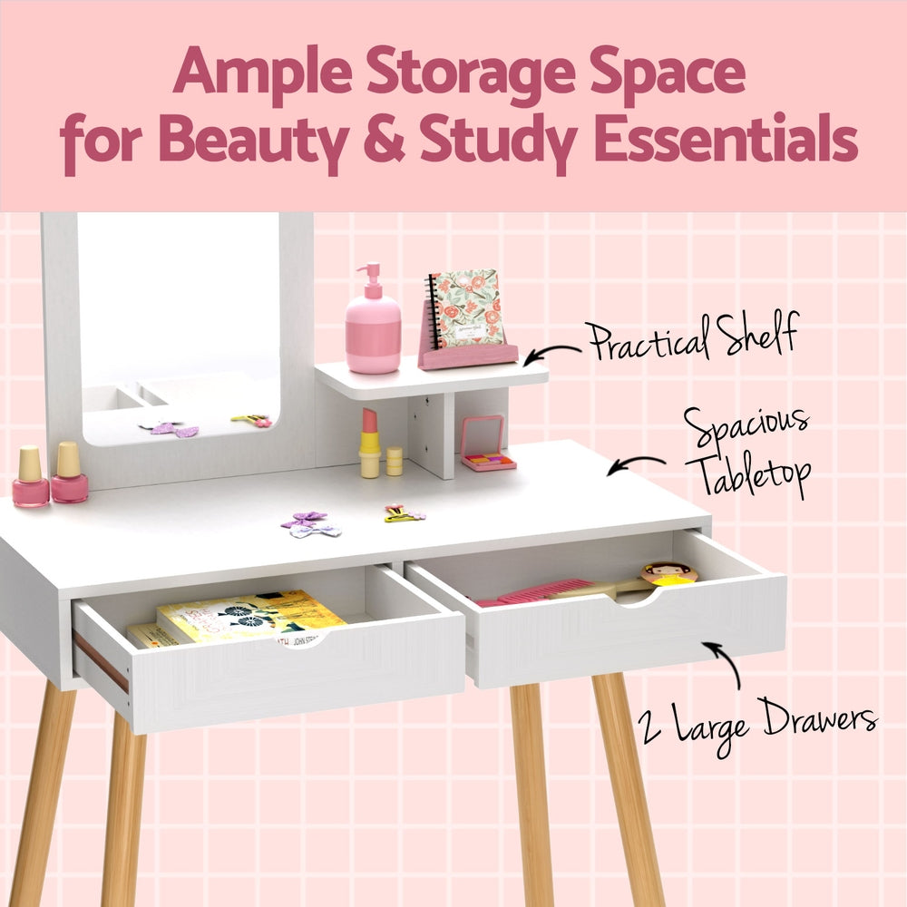 Kids Vanity Dressing Table Set with Stool & Mirror - Homecoze