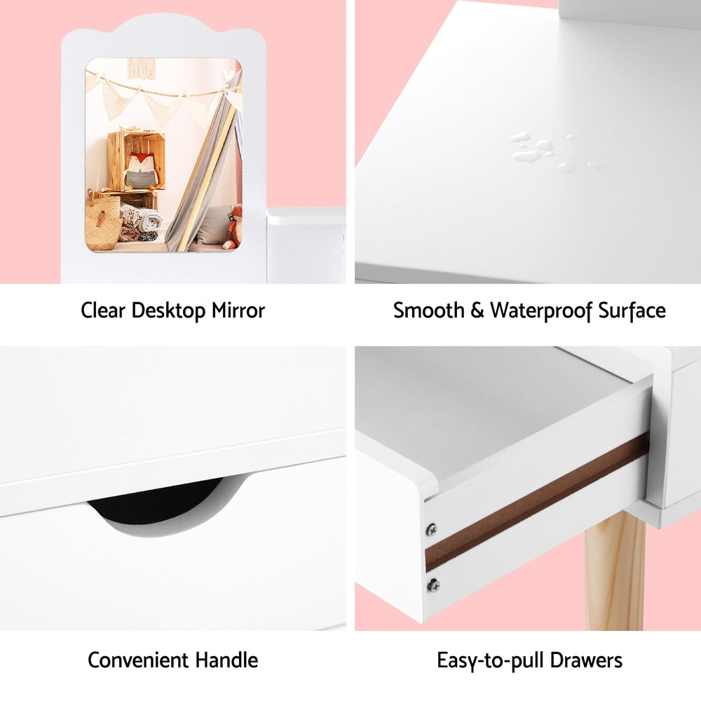 Kids Vanity Dressing Table Set with Stool & Mirror - Homecoze