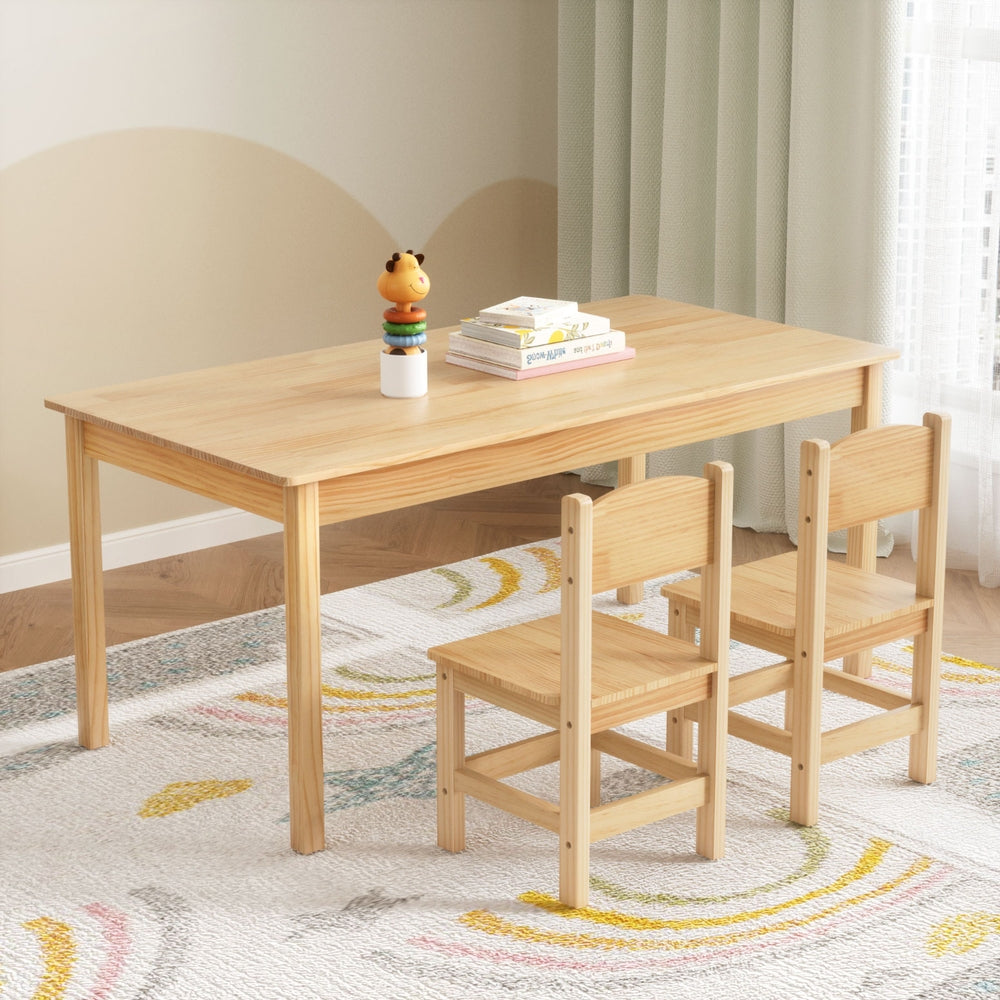 1 Keezi Kids Table and 2 Chairs Set Pinewood - Homecoze