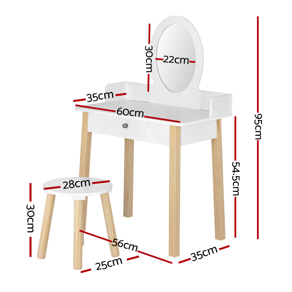 Kids Vanity Dressing Table & Stool Set with Detachable Mirror - Homecoze