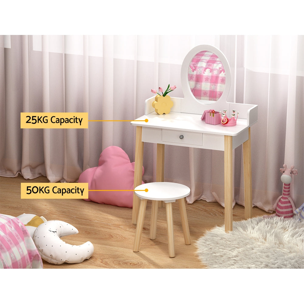 Kids Vanity Dressing Table & Stool Set with Detachable Mirror - Homecoze